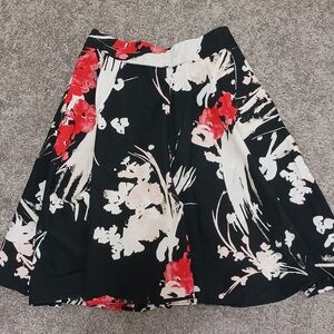 Abercrombie & Fitch Black and Red Floral A-Line Skirt